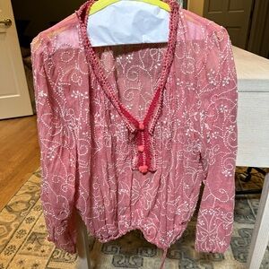 Love Sam sheer cotton lace trim long sleeve top